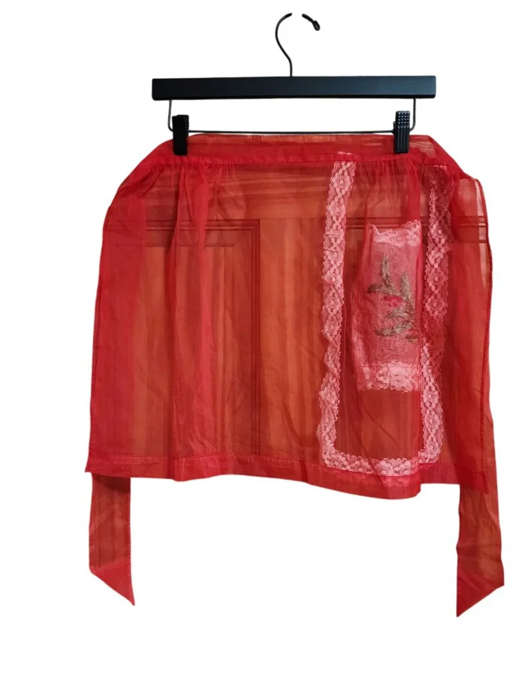 Vintage Sheer Holiday Red Hostess Half Apron